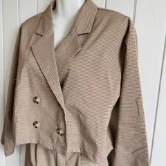 TS-34 《レディース》 総柄 セットアップ  おしゃれ 上下セット ジャケット パンツ 可愛い ギンガムチェック クロップド ショート ダブルジャケット