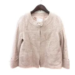メルローズ MELROSE ノーカラージャケット 総裏地 ツイード ラメ 3 ピンクベージュ /MNのサムネイル