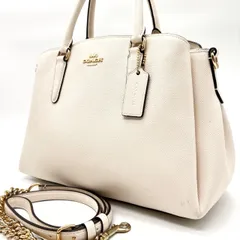 【良品】 COACH コーチ ハンドバッグ ショルダーバッグ 2way ホワイト 白色 キーホルダー レザー 革 ゴールド金具 男女兼用 ユニセックス メンズ レディース