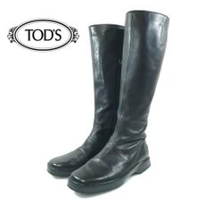 美品 TOD'S ロングブーツ サイドジップ フラット スクエアトゥ トッズ ブラック 36 イタリア製 hws00661