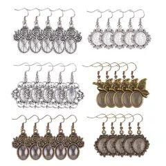 合金 ミール皿 透明 カメオ台 2色 レジン 台座 40個イヤリングフック カン付き 40個ガラスカボション チャーム オーバル 36個ペンダント クリア チベットスタイル 約116個/セット イヤリング作り PandaHall アクセサリーパーツ 手芸用品