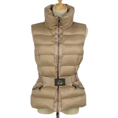 MONCLER モンクレールダウンベスト ベスト ダウン ナイロン M ベージュ MONCLER モンクレール ロゴ ダウンベスト ベージュ フード レディース