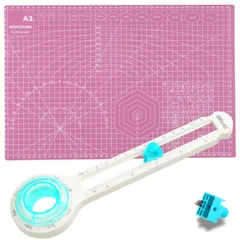 (ピンク) 3点セット 替刃 A3カッティングマット 半径4cm～16cm サークルカッター 【穴があかない】のサムネイル