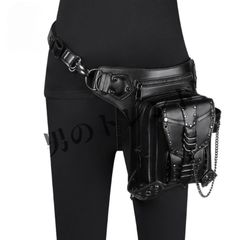 ウエストポーチ ボディバッグ ステムパンクリベーチェイン ウエストバッグ 男性 女性 ダークゴシック レトロ オートバイバッグ PU素材 アウトドア ライディング マルチキャリー  ハロウィンコスプレ トレンディ クールツールバッグ ブラック