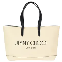 ジミーチュウ JIMMY CHOO トートバッグ キャンバス レザー アイボリー ブラック ロゴ A4可 ユニセックス【中古】