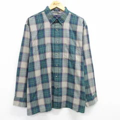 XL/古着 バンヒューセン 長袖 シャツ メンズ 90s 大きいサイズ ボーダー緑他 グリーン チェック 25jun19 中古 トップス