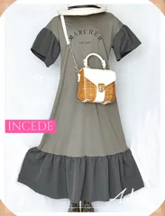 99. 新品タグ付き♡INCEDE インシード 裾フリルがかわいい グレーワンピース♡ロゴワンピース グレー フリル ワンピース 夏 秋のサムネイル