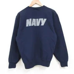 M/古着 長袖 スウェット メンズ 00s ミリタリー ネイビー NAVY リフレクター ラグラン クルーネック 紺 25may29 中古 スエット トレーナー 