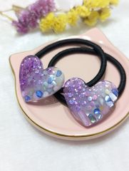 md04】もこもこハート シャカシャカヘアゴム 2個セット ピンク