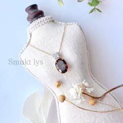 天然石 スモーキークォーツ オーバル ファセットカット デザインネックレス ペンダント ゴールド silver925