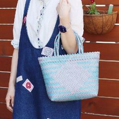 パサールバッグ ミックスカラー 再生 パサールミックス リサイクル プラスチック かごバッグ 洗える バリ島 買物かご エコバッグ デイリーユース アウトドア おしゃれ メルカドバッグ