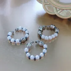 ★ハンドメイド パール風 シルバーメタル カットビーズ イヤーカフ 3個セット★まとめ売り★イヤリング 耳飾り