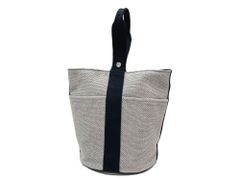 【美品】HERMES エルメス サクソー MM トワルアッシュ グレー×ブラック シルバー金具 中古 ハンドバッグ ショルダーバッグ レディース 女性用 ブランド 黒 筒型 希少 レア プレゼント ギフト バック