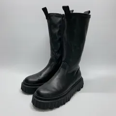 美品〇 ZARA ザラ 厚底 ロングブーツ レザー ブラック サイドジップ 34 21.5 相当 黒