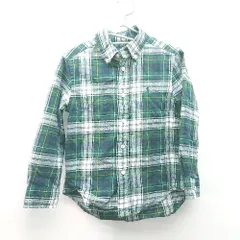 ◇ POLO RALPH LAUREN ボタンダウン チェック柄 刺<!-利用不可文字-!> ブランドロゴ オシャレ 長袖 シャツ サイズ110 グリーン メンズ E  【1310050046439】