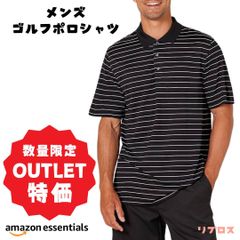 新品 Amazon Essentials ゴルフポロシャツ メンズ Lサイズ レギュラーフィット 半袖 ブラックストライプ ポリエステル100％ 洗濯機対応 スポーツ 速乾 普段着 おしゃれ リプロス