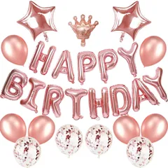 【話題】誕生日 飾り付け 女の子 バースデー バルーン30点風船 セット シンプル 飾り Happy Birthday 女の子王冠 紙吹雪風船 パーティー グッズ かざりつけ お祝いお誕生日 装飾 (ローズゴールド)