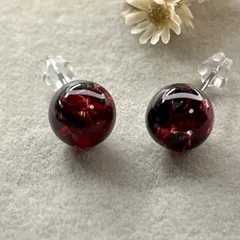 ガーネット 天然石 ミニピアス レジン イヤリング アレルギー対応 ハンドメイド