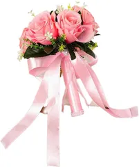 S.fields.inc ウエディングブーケ 造花 バラ ブライダル 結婚式 撮影小道具 花嫁 フラワーブーケ 花束(ピンク)