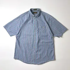 Eddie Bauer 黒タグ 90s 半袖ボタンダウンシャツ シャンブレー ストライプ柄 エディーバウアー ヴィンテージ メンズ カジュアルシャツ 古着 夏服