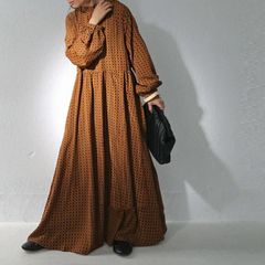 ワンピース ドレス シフォン 長袖 プラスサイズ スタンドカラー ランタンスリーブ ロング丈 総柄 食事会 上品 人気 定番 おしゃれ シンプル 韓国ファッション レディース