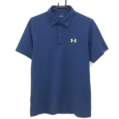 ★値下げ★【美品】アンダーアーマー 半袖ポロシャツ ネイビー ロゴ蛍光イエロー メンズ LG ゴルフウェア UNDER ARMOUR