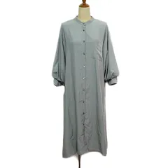 アースミュージック&エコロジー EARTH MUSIC & ECOLOGY select ワンピース シャツワンピ バンドカラー バルーンスリーブ M 青 ブルー