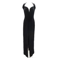 #anc タダシショージ TADASHI SHOJI ワンピース ドレス XS 黒 ホルター ストライプ ベロア調 パーティー タグ付 USA製 レディース [839244]のサムネイル