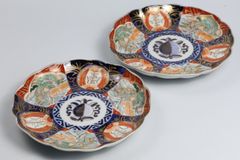 825 色絵　花　古伊万里　伊万里焼　骨董　アンティーク　中皿　8寸皿　2客セット