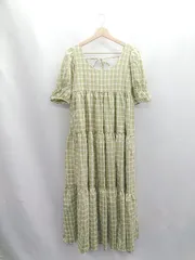 ◇ ⊂ ◎●未使用● GHOSPELL チェック柄 半袖 ロング丈 ワンピース サイズＳ グリーン ホワイト レディース E  【1502180039195】