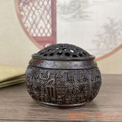 青花人物物語双獅耳蓋缶 茶道具 景徳鎮 陶磁器 装飾品 現代工芸