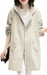 NEIMAN BY(ニーマンバイ) マウンテンパーカー 長め丈 アウター ブルゾン レディース 春 秋 フード付き 裏地あり スプリングコート フィールドコート カメラマン だぼパーカー フィールドジャケット(オフホワイト,  M)