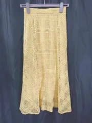 ◇ ⊂ Andemiu アンデミュウ レース チェック柄 ロング フレア スカート サイズS マスタード系 レディース E  【1507230005786】