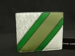 ■新品■未使用■ MICHAEL KORS マイケルコース MK柄 レザー 二つ折り 財布 ウォレット ホワイト系×グリーン系 BF8227