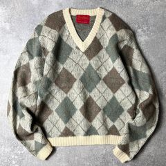 60s USA製 Jantzen アーガイル 総柄 25% モヘア ウール Vネック ニット