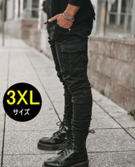 ブラック　3XLサイズ　デニム　ジーンズ　スキニー　新品　作業着　ストレッチ　黒