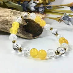 水晶×クラック水晶×ジェイド(イエロー) パワーストーン ブレスレット 8mm　レディース  ●