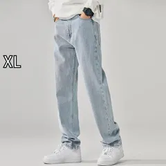 [XL]秋冬 コーデ メンズ  服 シンプル ファッション オシャレ 大人 かっこいい 大きいサイズ ストリート 紳士服 ライト ブルー ウォッシュ ジーンズ アメリカン ストリート レトロ 縦 ストレート ワイド レッグ カジュアル パンツ