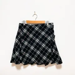 BURBERRY BLUE LABEL　バーバリーブルーレーベル　ノバチェック　ラップスカート　巻きスカート　黒　ウール　カシミヤ　牛革　ロゴ刻印　レディース　36　日本製　三陽商会　Y2K　グランジ　00s