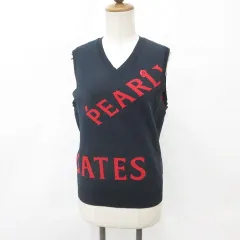 パーリーゲイツ PEARLY GATES ゴルフ ニット ベスト プルオーバー Vネック ロゴ ワッペン 2022年モデル 紺 赤 ネイビー レッド 0
