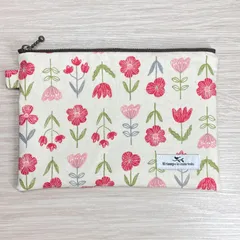 20㎝ フラットポーチ ポケット付き 花柄 赤ピンク☆ ハンドメイド チューリップ