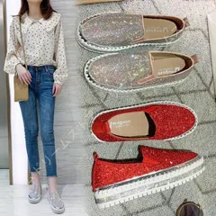 スリッポン スニーカー レディース 厚底 キラキラ 軽量 黒 白 大きいサイズ 防水 カジュアル フラットシューズ ペタンコ おしゃれ 可愛い 厚底スリッポン