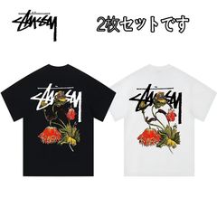 【2枚特価】STUSSY（ステューシー）枯れた花のデザイン Tシャツメンズ 半袖 男女兼用