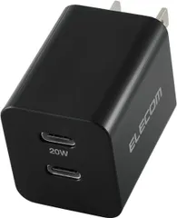 I【HY】O【中古】ELECOM エレコム  AC充電器 USB Type-C×2ポート 20W PD対応 ブラック EC-AC3520BK [定形外郵便、送料無料]HY002