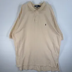 古着 90's/90年代 ポロバイラルフローレン Polo by Ralph Lauren 鹿の子 半袖 ポロシャツ ロゴ 刺繍 2ボタン USA製 XXL  イエロー系 無地 メンズ