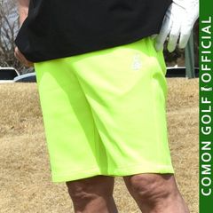 新品【COMONGOLF/コモンゴルフ】ポンチネオンカラーゴルフショートパンツ/ネオンイエロー(CG-S23014)ゴルフウェア ハーフパンツ 短パン 膝上 夏 蛍光 ウエストゴム ゴルフパンツ 大きいサイズ ストレッチ M L XL XXL XXXL