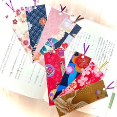 #1657 手作り布製しおり 綺麗な和柄8枚セット 花柄 舞妓さん 鶴
