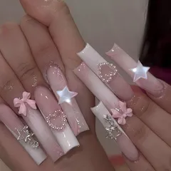 Liberte555 ネイルチップ ギャル 子供 ロング 付け爪 長い 地雷系 可愛い キラキラ シール グッズ(ギャルマルチカラー9,  エクストラロング)