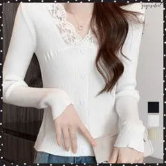 ニットトップス Vネック レース切替え リブニット 春秋冬 ニットセーター きれいめ ニットインナー オフィスカジュアル ニットソー きれいめ 重ね着 通勤通学 ニットプルオーバー 韓国ファッション 着回しニット 長袖