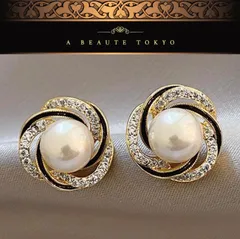 新品◆輝き保証 スワロフスキー 天然パール 使用 ピアス ゴールド ブラック◆silver925 ジュエリーポーチ 保証書 レディース クリスタル 淡水真珠 本真珠 プレゼント ギフト